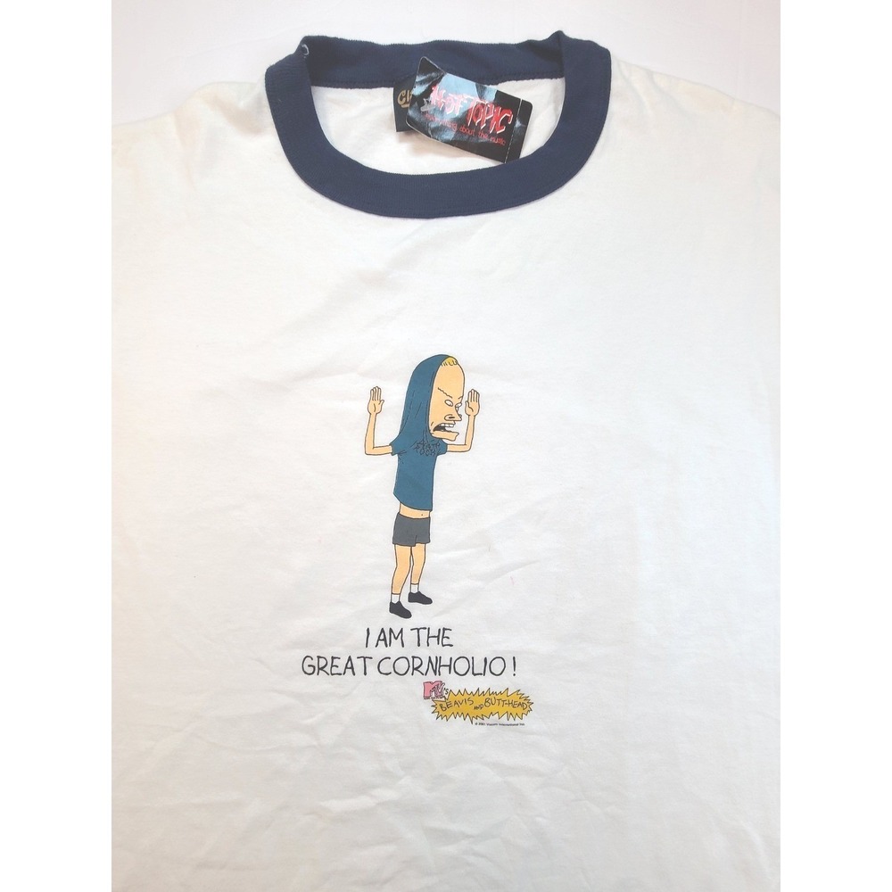 Vintage 2001 Beavis Butt-Head Cornholio Hot Topic Ringer T Shirt Mens XL Y2K